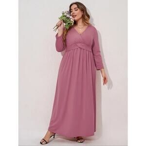 4X Plus Size Maxi Dress Long Sleeve V Neck Empire Waist Stretchy Party Wear